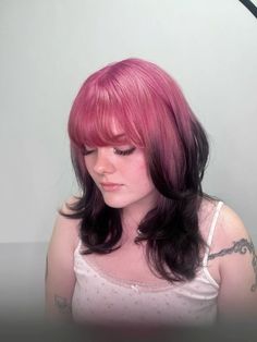 #pinkhair #pink #ghostroots #blackhair #haircolor #alternative #coquette #cutehairstyle Ghost Roots, Pink Ghost, Pink Hair, Dyed Hair, Cute Hairstyles, Brown Hair, Red Hair, Black Hair, Ghost