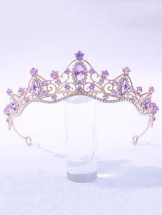 Multicolor Lujo Collar  Aleación de zinc   Embellished Quince Crown, Quinceanera Pink, Quinceanera Themes Dresses, Quinceanera Crown, Purple Crown, Bridal Headwear, Bride Tiara, Purple Diamond, Wedding Accessory