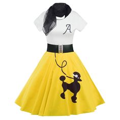 Retro Poodle Print High Waist Skater Dress - Yellow - 2V00934015 - Women's Clothing, Dresses, Retro Dresses  #RetroDresses #Women's #Clothing # #Dresses # #Retro #Dresses Poodle Dress, 50s Rockabilly, Dress Weights, Poodle Skirt, Mid Skirt, Hepburn Style, Sheer Scarf, Scarf Dress, Rockabilly Dress