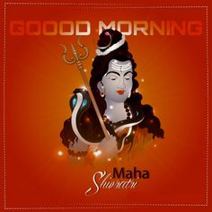 an image of the god maha on a red background with words good morning in english