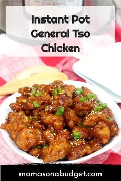 instant pot general tofu chicken in a white bowl