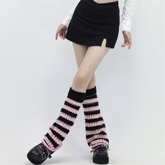 Material: Knit cotton Color: Black pink, Black white Pink And Black Leg Warmers, Y2k Leg Warmers, Y2k Cross, Heart Tights, Black Leg Warmers, Girl Y2k, Pink Y2k, Stocking Tights, Alt Girl