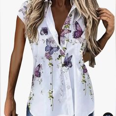 Just Fashion Nwt Size:Xl Casual Long Sleeve Shirts, Collars For Women, Plus Size Kleidung, Short Sleeve Button Up, Casual Blouse, Plus Size Casual, Butterfly Print, Short Sleeve Blouse, Shirts & Tops