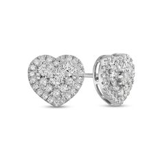 Add sparkle to any look with these dazzling diamond stud earrings. Crafted in cool 10K white gold, each earring features a heart-shaped composite of diamonds sparkling in a diamond halo. Radiant with 1 ct. t.w. of diamonds and a bright polished shine, these post earrings secure comfortably with friction backs. Diamond Frame, Heart Shaped Diamond, Diamond Stud Earrings, Diamond Stud, Diamond Halo, Diamond Earrings Studs, Diamond Studs, Halo Diamond, Post Earrings