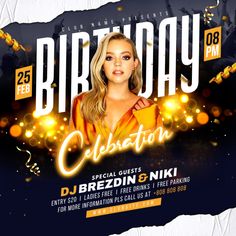 the birthday celebration flyer for dj brezin and nicki is on it's side