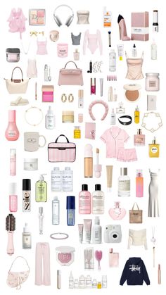 an assortment of women's personal care items arranged in the shape of a heart