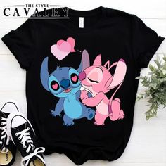 stitch and stitch hugging with hearts t - shirt