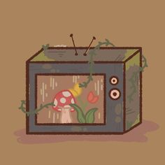 an illustration of a tv with a mushroom on it