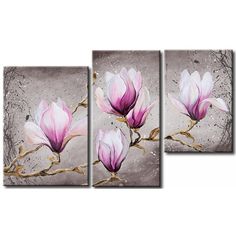 three pink flowers on a gray background