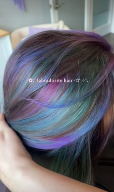 Blue And Purple Hair With Blonde, Dark Blue With Light Blue Highlights, Pink And Blue Highlights In Brown Hair, Unique Haircolors, Dark Blue And Pink Hair, Oil Spill Hair Color, Neoploaton Hair, Brown And Teal Hair, Different Hair Dye Styles