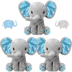 three stuffed elephants sitting next to each other