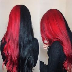 Split Dye, Split Dyed Hair, Bright Red Hair, Split Hair, Beautiful Red Hair, Pretty Hair Color, Ombre Hair Color, Hair Dye Colors, Red Hair Color