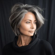 Short Silver Hair, Grey Hair Inspiration, Chin Length Hair, Messy Short Hair, Gray Hair Highlights, Edgy Short Hair, Mom Hairstyles, Haircut For Older Women, Short Hair Haircuts