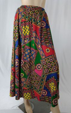 "80's Colorful Skirt Women's  Print Brite Colors Flowy Drapy Fabric Excellent Condition by LIMITED EDITION UNITS  Size 2 Gorgeous eye-popping!  Beautiful design and clean lines. Well made pretty skirt. Colorful playful geo print, flare out drapy flowy skirt. Easy elastic waist, Brite rainbow colors on red with red stitching, pockets, stretch 50% COTTON. High quality. Made in USA vintage. Excellent CRISP LIKE NEW condition. Easy to wear casual chic vintage for the disco sporting life. MEASUREMENT Red Floral Skirt, Colorful Skirt, Womens Long Skirt, Vintage Floral Skirt, Pretty Skirt, Colorful Skirts, Pretty Skirts, Spring Skirts, Boho Skirts