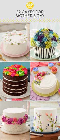 there are many different cakes on the table and one is decorated with flowers in it