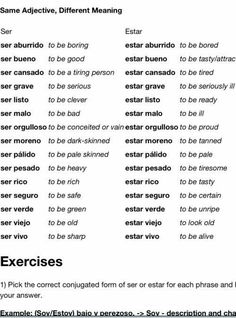 an exercise sheet with the words in english and spanish, including exercises to help students learn