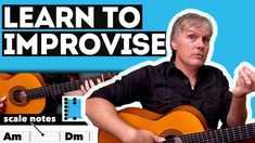 a man is playing an acoustic guitar with the words learn to improve