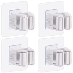 four white wall mounted toilet paper dispenser with 4 rolls on each side