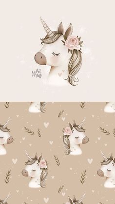 two different wallpapers with unicorn faces and hearts