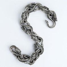 - 100% solid sterling silver- Bracelet weight: 94 grams- Bracelet width: 19 mm. Army Rings, Eagle Ring, Dragon Bracelet, Mens Bracelet Silver, Snake Chain Bracelets, Snake Bracelet, Silver Snake Chain, Unique Wedding Bands, Id Bracelets