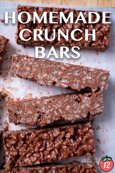 homemade crunch bars on a white plate with text overlay