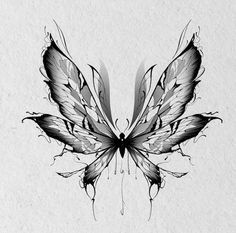 a black and white drawing of a butterfly