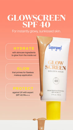 Hydrate, glow & protect for instantly glowy, sunkissed skin.​ Scent Branding, Preppy Vanity, Sunkissed Skin, Flawless Makeup Application, Beige Aesthetic, Beauty Skin Care Routine, Spf Sunscreen, Flawless Makeup