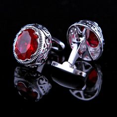 Vintage Crystal Red Ruby Cufflinks - SOPHGENT Ruby Cufflinks Men, Ruby Cufflinks, Men's Brooch, Rain Accessories, Vintage Cufflinks, Cufflink Set, Ruby Earrings, Ruby Jewelry, Cufflinks Men