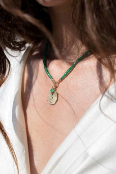 16" Faceted Emerald Beaded Necklace Emeralds are heart openers, ushering in the abundance of love. Heart Openers, Organic Cotton Dress, Caged Sandals, Rosé Heart, Emerald Bead, Four Horsemen, Love Natural, Heart Shirt, Cotton Set