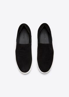 Luxe suede slip-on sneaker with a double-thick rubber platform sole that is hollowed to ensure a light weight. Vince Sneakers, Black Sweater Outfit, Lazy Outfits, Suede Sneakers, Black 7, Vans Classic Slip On Sneaker, Sneakers Black, Slip On Sneaker, Womens Sneakers