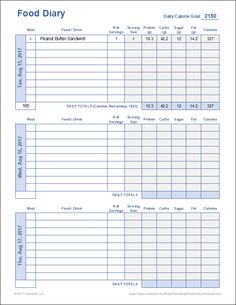 a food diary is shown in the form of a printable sheet for people to use