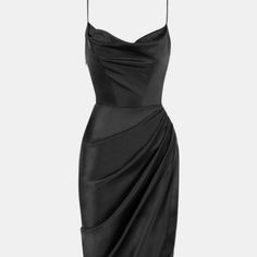 Sizing: True To Size Pattern: Solid Features: Sleeveless, Adjustable Strap, Draped, Wrap Hem, Asymmetrical Hem, Zipper Back, Ruched, Midi Neckline: Spaghetti Strap Sheer: No Stretch: No Stretch Product Measurements: S: Length 26 In, Bust 33 In, Waist 27 In, Hip 35 In M: Length 26 In, Bust 35 In, Waist 28 In, Hip 37 In L: Length 26 In, Bust 37 In, Waist 30 In, Hip 39 In Material Composition: 95% Polyester, 5% Cotton Care: Machine Wash Cold. Tumble Dry Low. Imported Shipping Time: 5-10 Business Da Pre-draped Sleeveless Midi Dress With Ruched Bodice, Sleeveless Black Ruched Slip Dress, Black Sleeveless Ruched Slip Dress, Black Ruched Sleeveless Slip Dress, Sleeveless Satin Mini Dress For Dinner, Elegant Sleeveless Ruched Slip Dress, Elegant Sleeveless Slip Dress With Ruched Detail, Pre-draped Sleeveless Midi Dress, Satin Sleeveless Dress With Spaghetti Straps For Cocktail