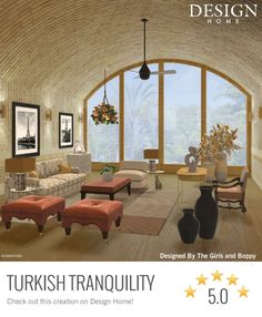 an image of a living room that is featured in the design house magazine, turkey tranquility