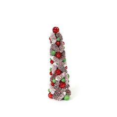 a christmas tree made out of pine cones and candy canes on a white background