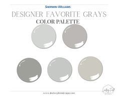 four different shades of gray paint with the words, designer favorite grays color palette