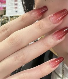 Korean Glass Nails, Syrup Nails, Grunge Nails, Red Nail Polish, Red Nail