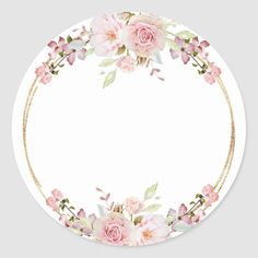 a round sticker with pink flowers and the word congratulations written in gold on it