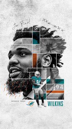 a collage of the miami dolphins'football player and his name is written on it