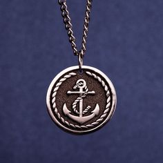 Nautical Anchor Pendant with a Rope - round unisex pendant, a unique and thoughtful gift for adventure and travel lovers. The pendant features a captivating image of a piece of rope and nautical anchor.  Crafted with high-quality jewelry stainless steel, this pendant is not only stylish, but also durable - suitable for sailors, sea lovers, boat owners, Capitans, real sea wolves and anyone who loves the great adventure. The personalized round pendant is a men's necklace that makes a perfect gift Nautical Jewelry For Men, Anchor Jewelry For Men, Mens Anchor Necklace, Stainless Steel Anchor Necklace For Gifts, Marine Corps Gift, Silver Nautical Anchor Jewelry, Anchor Pendant, Sea Lover, Anchor Necklace