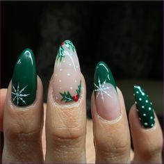 Step into the festive spirit with enchanting 'Red and Green Christmas Nails.' These designs capture the essence of the holiday season, merging classic red and green hues in creative patterns and motifs. From intricate snowflakes to playful reindeer accents, these nail art ideas bring a touch of Yuletide magic, making your fingertips a delightful celebration of the most wonderful time of the year. Green Christmas Nails, Nails Festival, Xmas Nail Designs, Metallic Nails Design, Snowflake Nail Design, Art Noel, Nail Art Noel, Christmas Tree Nails, Elegant Snowflake