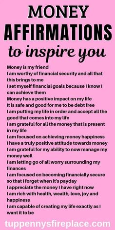 a pink poster with the words money affirmations to inspire you