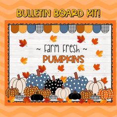 an autumn bulletin board with pumpkins and leaves