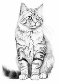 Enjoy Cat Coloring Pages - Creative Leisure Time Pictures Of Cats To Draw, Cat Drawings Sketches, Cat Sketch Pencil, Cute Little Sketches, Cat Sketches, Cat Life Hacks, Cat Coloring Pages, Cat Coloring