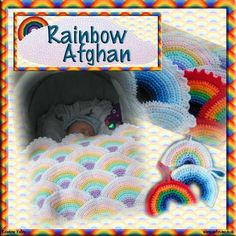 a baby is laying in a crocheted blanket with rainbows on it and the words regenbogendeke