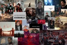 the avengers assemblee collage is shown in many different pictures, including captain america and iron man