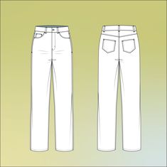 the front and back view of a pair of white jeans