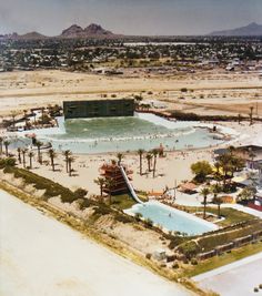 an aerial view of a water park in the desert