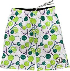 Fit and Design: All-over print Features two side pockets Elastic waistband for ultimate comfort Technology: Moisture-wicking Additional Details: Summer Athleisure Bottoms For Pickleball, Casual Green Printed Swim Trunks, Summer Tennis Bottoms With Pockets, Casual Summer Tennis Athletic Shorts, White Swim Trunks With Elastic Waistband For Sports, Casual White Swim Trunks With Elastic Waistband, Casual White Printed Swim Trunks, Printed Sports Shorts, White Swim Trunks With Pockets For Sports