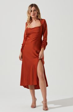 Long Sleeve Wedding Guest Dresses, Cocktail Dresses With Sleeves, Stretch Satin Dress, Fall Bridesmaid Dresses, Fall Wedding Guest Dress, Cocktail Dress Wedding, Cocktail Attire