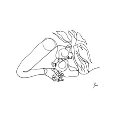 a black and white drawing of a woman laying on her stomach